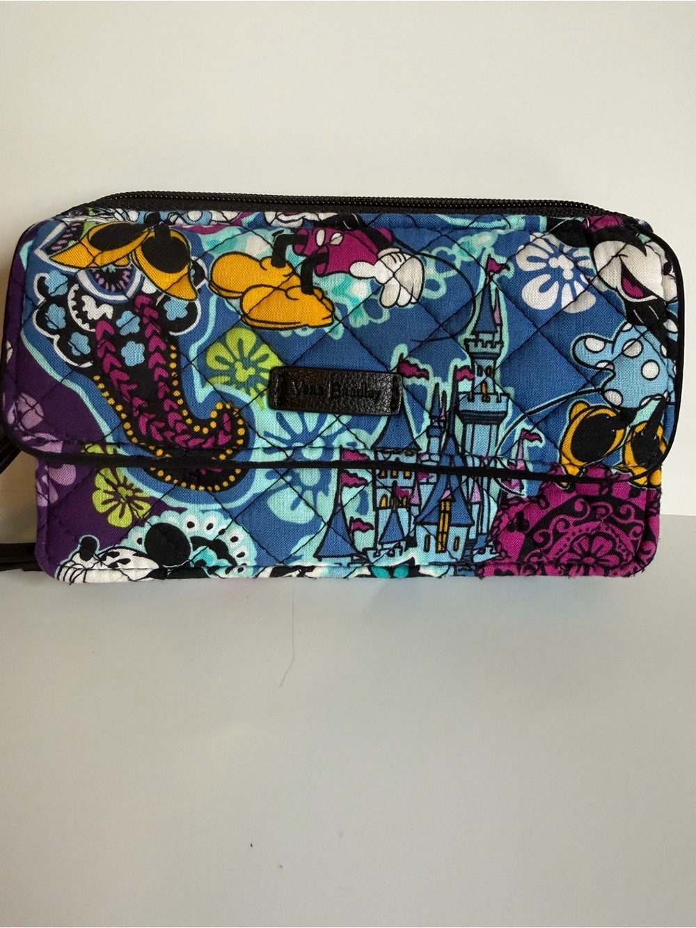 Vera Bradley Blue Multi Quilted Zip & Flap Wristlet- Mickey Mouse edition